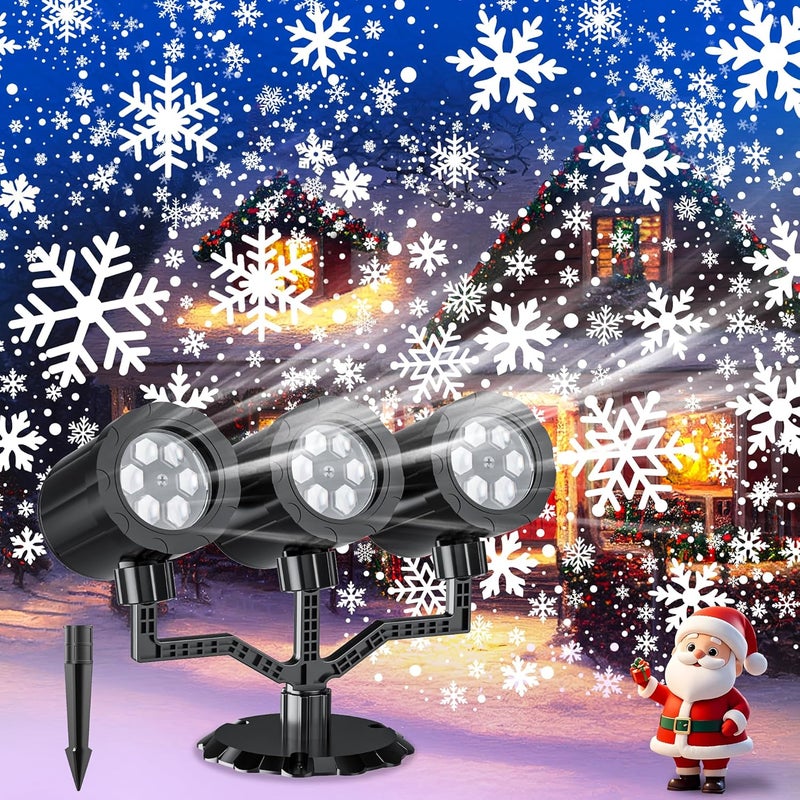 GUSODOR Christmas Projector Lights Outdoor, Upgraded Snowflake Projector IP65 Waterproof LED Snow Projection Lights for Indoor Outdoor Christmas Decoration, Holiday, Yard Decor-Three-Head A - Image 1
